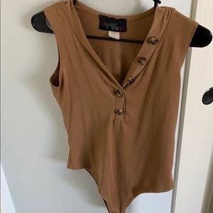 Sand color v neck bodysuit
